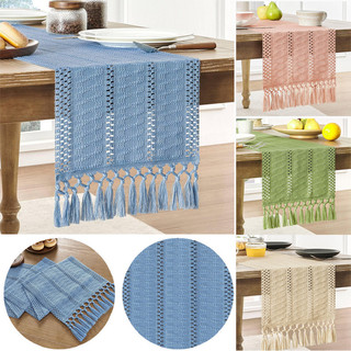 Table runner cotton tự nhiên và vải lanh dệt màu trơn tua rua khăn trải bàn nhà lễ hội trang trí bàn cà phê khăn trải bàn