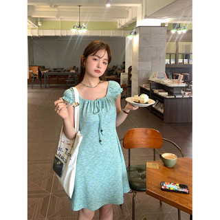 Huang Zheng 's Vuông Cổ Thắt Lưng cinching Đầm Nữ Mùa Hè 2024 casual Chữ A Váy 142LH387