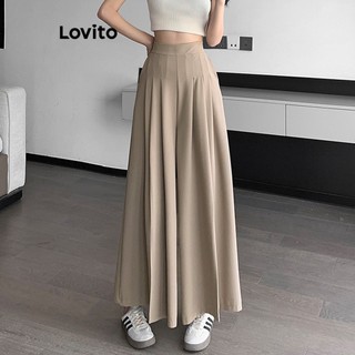 Quần Lovito xếp ly màu trơn thường ngày cho nữ LNE21065 (Màu kaki)