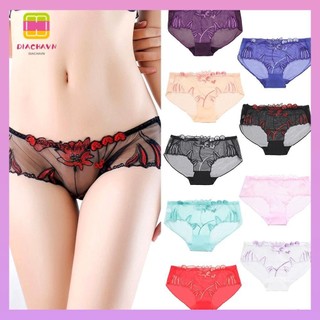 Diachavn Quần Lót Nữ Đáy Cotton Thêu Trong Suốt Eo Thấp Quần Đùi Ren