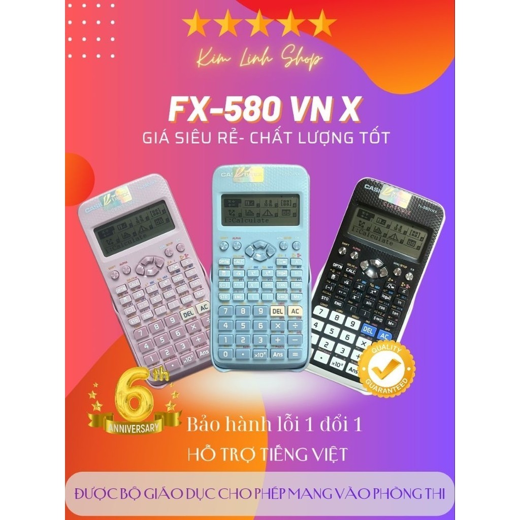 Máy tính casio 580, Máy tính casio FX570VN Plus 2nd, Bản tiếng việt, Máy dòng thường, Bảo hành lỗi 1 đổi 1