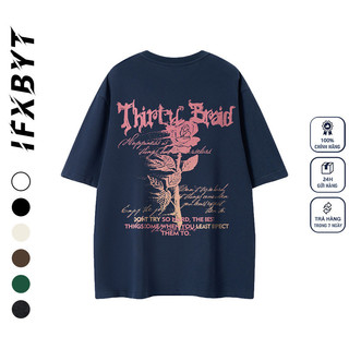 2024 Vintage áo phông nam form rộng Xám tiêu cổ tròn áo thun boy phố oversize Hoa hồng in hình 100%cotton ifxbyt local brand chính hãng