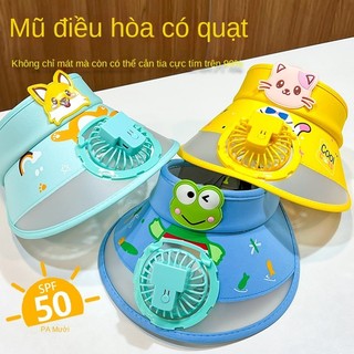 Trẻ em nam nữ hoạt hình ba chiều sạc USB có mũ quạt vành lớn che nắng mũ che nắng mũ che nắng trống mũ chống nắng