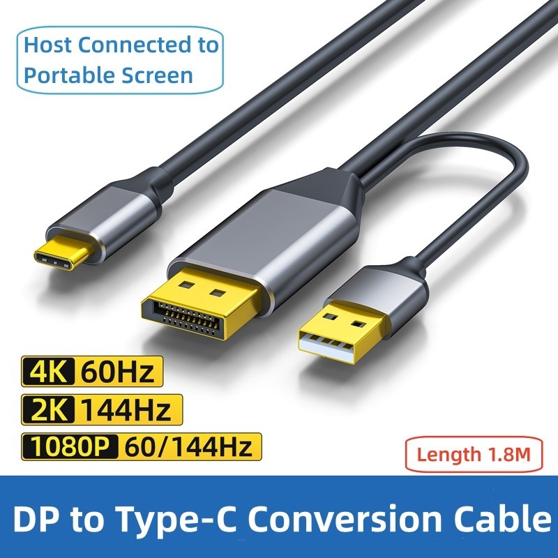 1.8m DP Sang Type-C Cáp Kết Nối 2K 4K HD Bộ Chuyển Đổi Âm Thanh Video Displayport Sang Cáp USB C Cho Laptop Màn Hình Di Động Kính VR