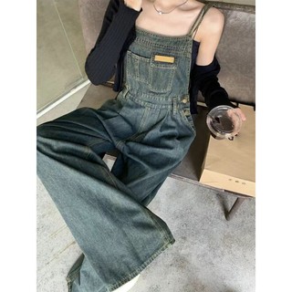 Quần yếm Quần Jean Nữ áo liền Ống Rộng Thẳng Thời trang
