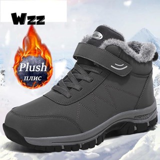 WZZ Chống Thấm Nước Mùa Đông Nam Giày Da Ấm Tuyết Nữ Giày Bốt Nam Đi Làm Giày Thường 2024 Cao Cấp Chống Trơn Trượt Mắt Cá Chân Giày