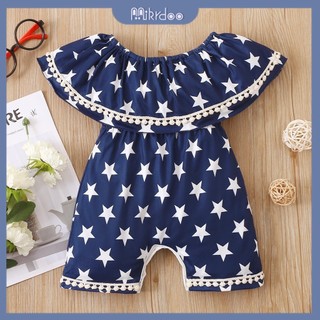 Áo liền quần MIKRDOO kiểu lá sen hoạ tiết ngôi sao thời trang mùa hè cho bé yêu