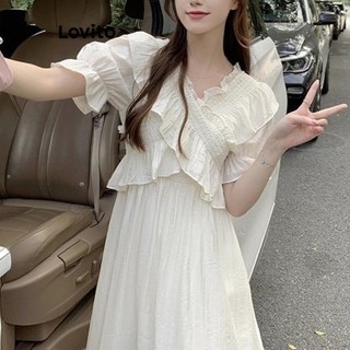 Đầm Lovito vải gân màu trơn phong cách thường ngày dành cho nữ LNA48075