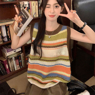 Áo thun nữ LIVE GREA sọc dễ thương phiên bản Hàn Quốc dệt kim mỏng