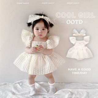 Mùa Hè Mới Quần Áo Cho Bé Gái Tay Ngắn Bodysuut + Băng Đô 0-24 Tháng Tuổi Phong Cách Công Chúa Cho Bé Túi Liền Quần Siêu Dễ Thương Váy Xì Hơi Có Băng Đô