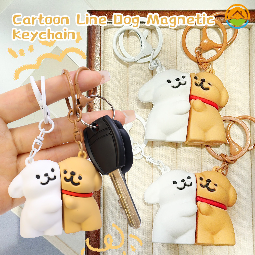 1 Cặp Sáng Tạo Hoạt Hình Dễ Thương Chó Con Nam Châm Hút Móc Khóa-Chất Lượng Cao Vui Nhộn Cặp Đôi Chì