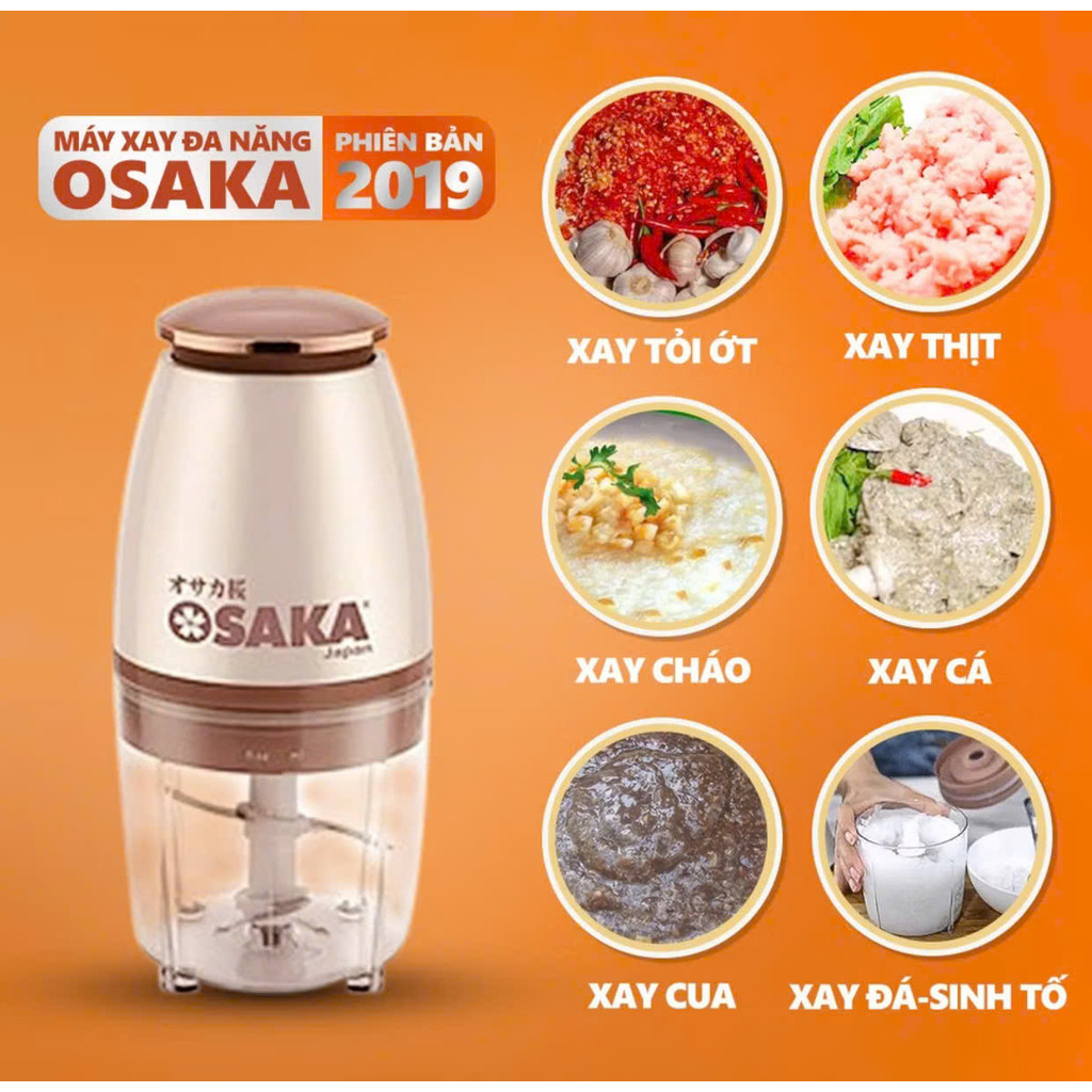 giadunghn01 Máy Xay Đa Năng Osaka Nắp Đồng, Công Suất 350W, Máy Xay Sinh Tố Cầm Tay, Máy Xay Thịt Mini, Đa Năng