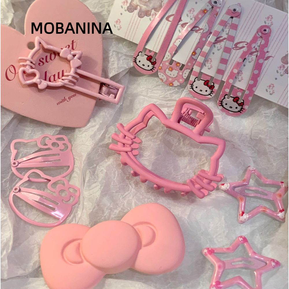Mobanina Kawaii Hello Kitty BB Clip, Màu hồng dễ thương KT Cat Collection Kẹp tóc, Sanrio Metal Bang