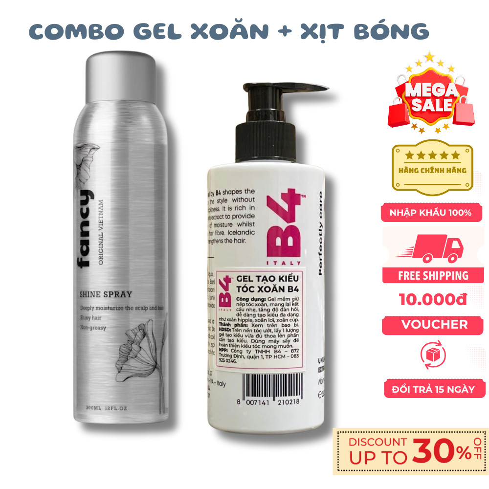 Combo Gel B4 Tạo kiểu giữ nếp tóc xoăn và Xịt tạo bóng Fancy
