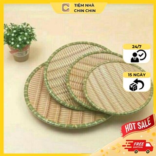 Đĩa Phíp Giả Mây Tre Đan Mẹt Nhựa Tre Tròn Cao Cấp Đủ Size Có Chân Để Hoa Quả Mẹt Bún Đậu Mẹt