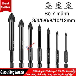  7 mũi khoan đa năng chân lục giác 4 cạnh thép đen khoan sắt khoan kính thủy tinh gạch men đá gốm 
