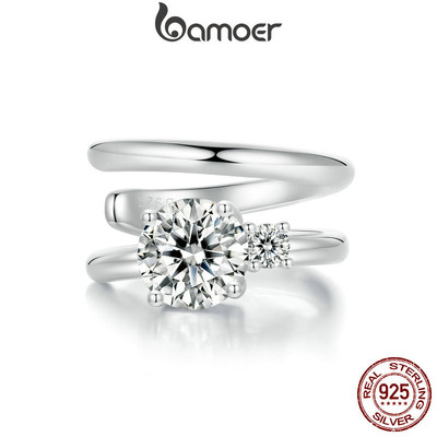 Bamoer 925 Bông Tai Bạc Moissanite Thiết Kế Hai Lớp Kẹp Tai Sáng Trang Sức Quà Tặng Cho Nữ