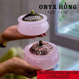 Bát xông trầm lư xông trầm onyx xanh và onyx hồng ngang 12cm cao 6cm đẹp