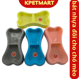 Bát ăn cho chó mèo hình khúc xương - bát ăn nhựa 2 ngăn cho chó mèo - kpetmart - bát ăn đôi cho chó - bát ăn cho mèo
