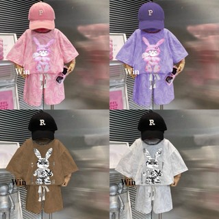 Bộ thun cotton in thỏ nổi cho bé trai và gái, ba mẹ diện cặp