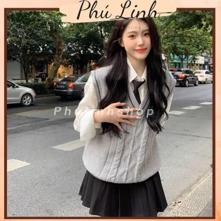 MS1296 Áo gile len nữ cổ tim vặn thừng kiểu dáng Hàn Quốc, áo gile len học sinh sinh viên