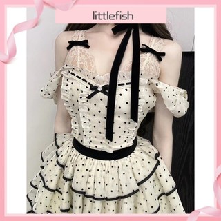 [Littlefish] Mùa Hè Phong Cách Mới Nữ Tính Ngọt Ngào Dễ Thương Nẹp Chấm Bi Lông Tơ Đầm Chạy Công Chúa Bánh Niche Váy Sang Trọng Có Sẵn Kích Thước Lớn