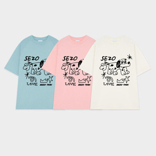 SELVZE Áo thun cổ tròn cotton nguyên chất in họa tiết cổ tròn cá tính giản dị cỡ lớn tay ngắn phong cách unisex