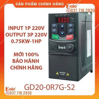 Biến tần INVT vào 1 Pha 220V pha ra 3 pha 220V 1HP 0.75Kw - GD20-0R7G-S2