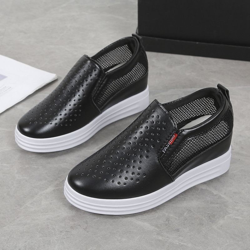 Rỗng Thoáng Khí Slip-On Giày Lưới Bên Trong Tăng Chiều Cao Giày Trắng Xuân Hè Nữ Đế Dày Giày Sinh Viên