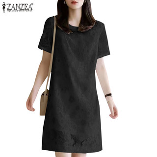Zanzea Váy cổ tròn tay ngắn màu trơn thời trang Hàn Quốc dành cho nữ