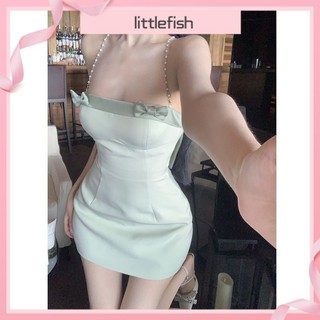[Cá Nhỏ] Nơ Tươi Bạc Hà Mambo Xanh Sling Dress Bé Gái Mùa Hè Phong Cách Mới Pháp Nẹp Ôm-fit Cao Cấp Tính Khí Váy Ngắn