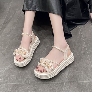 Dép Daxingzhe Nữ Đế Dày Cổ Tích La Mã Giày Ngọc Trai Bên Ngoài Mặc Đế Mềm Thời Trang