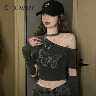 Erroriwear Áo Phông Nữ 2024 Tất Cả Trận Đấu Màu Trơn Cổ Phối Nhân Quả Slim Fit Tay Ngắn Crop Top