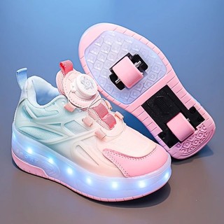 Runaway Giày Bé Gái 2023 Phong Cách Mới Bé Gái Ròng Rọc Giày Influencer Nhấp Nháy Trượt Băng Xoay Xoắn Khóa Giày Thể Thao Trẻ Em