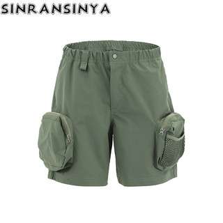 Sinransinya Quần short nam mới, thời trang cao cấp đường phố cổ điển Mỹ, thiết kế nhiều túi ngoài trời, chống thấm nước, đồ thể thao, sấy khô nhanh, áo choàng thời trang dành cho cặp đôi