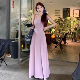 Áo thun mỏng vừa vặn váy dài khí chất eo giảm béo túi màu trơn váy mông