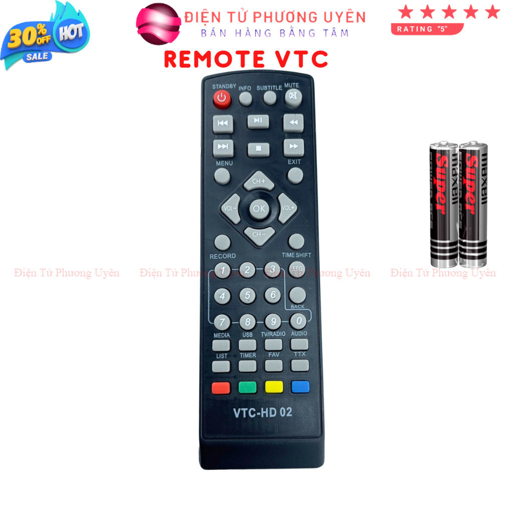 SKU26 - Remote điều khiển đầu KTS mặt đất VTC HD02, điều khiển tivi truyền hình vệ tinh VTC T205