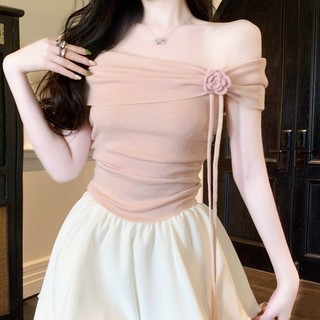 Áo Trễ Vai Tay Bồng Hoa Buộc Dây Buộc Hoa