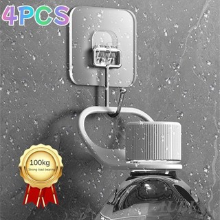 4 Móc Dính Mạnh Dán Móc Không Đục Lỗ Liền Mạch Chịu Lực Viscose Trong Suốt Nhà Bếp Móc Treo Tường Lưu Trữ Dính Móc
