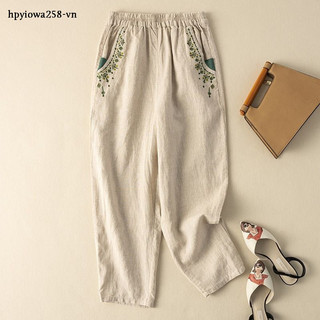 Tianleyu Harem Cotton Lan quần đến mắt cá chân, phong cách retro, quần áo nữ dễ thương mới mùa hè