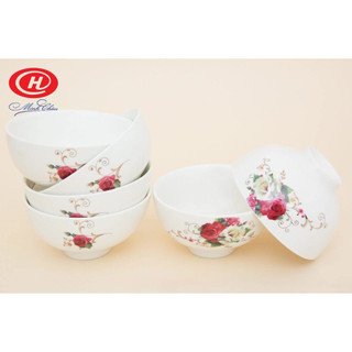 Bát chén ăn cơm, bộ 10 chén cơm bông hồng mc 08 men sứ trắng, mẫu mã đẹp mta-mart2
