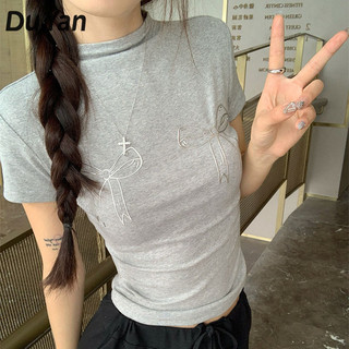Du YAN Ngọt ngào và mát mẻ cô gái nơ cà vạt đứng cổ áo thêu màu xám dành cho nữ