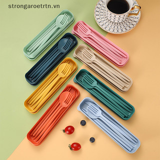 Strongaroetrtn 4 Cái / bộ Dụng Cụ Di Động Có Hộp Khỏe Mạnh Thân Thiện Với Môi Trường Rơm Dao Kéo Có Thể Tái Sử Dụng Thìa Nĩa Bộ Đồ Ăn VN