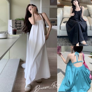 BREEZE_ROS Đầm Maxi 2 Dây Cổ Yếm Hở Lưng Váy Đi Biển Mùa Hè Của Phụ Nữ