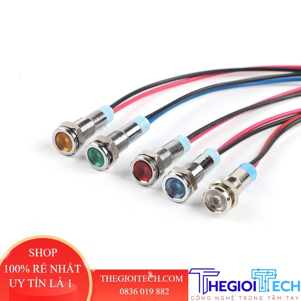 Đèn LED Kim Loại Đèn Báo Chống Nước Đèn Tín Hiệu 8 mm 6V 12V 24V 48V 110V 220V Có Dây 15 Cm Phi Công Hàn Kín Công Tắc - Xanh lam loại thường - 6V