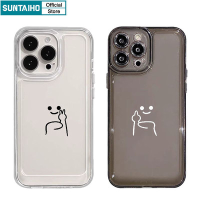 Suntaiho Ốp lưng Iphone Hàn quốc Đẹp Cute trong suốt in hình Ngộ nghĩnh Vỏ Độc Đáo Họa Tiết Chỉ Dấu Ngón Tay Ốp Điện Thoại TPU Mềm Cao Cấp Chống Sốc Cho Iphone 15 14 12 13 11 Pro Max IP 7 8 Plus Iphon X Xs XR Xs Max Ốp Lưng