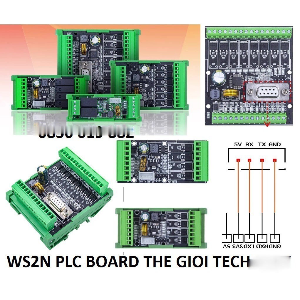 Board Mạch lập trình PLC Mitsubishi WS2N FX2N-10MR FX2N 6MR (Relay) 2AD 2DA RS485 MODBUS RTU FK2N GX