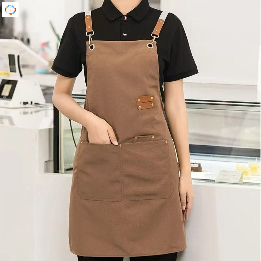 Tạp dề vải bạt chống thấm nước và dầu cho dịch vụ pha chế cà phê, tạp dề màu trơn, thiết kế túi đựng đồ rộng rãi