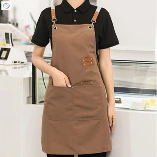 Tạp dề vải bạt chống thấm nước và dầu cho dịch vụ pha chế cà phê, tạp dề màu trơn, thiết kế túi đựng đồ rộng rãi