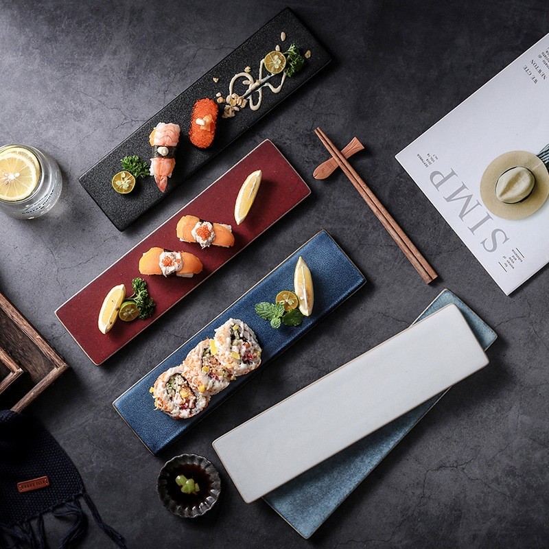 Khay, đĩa sushi Hỏa biến chữ nhật - Đĩa sứ dài phong cách Nhật Bản